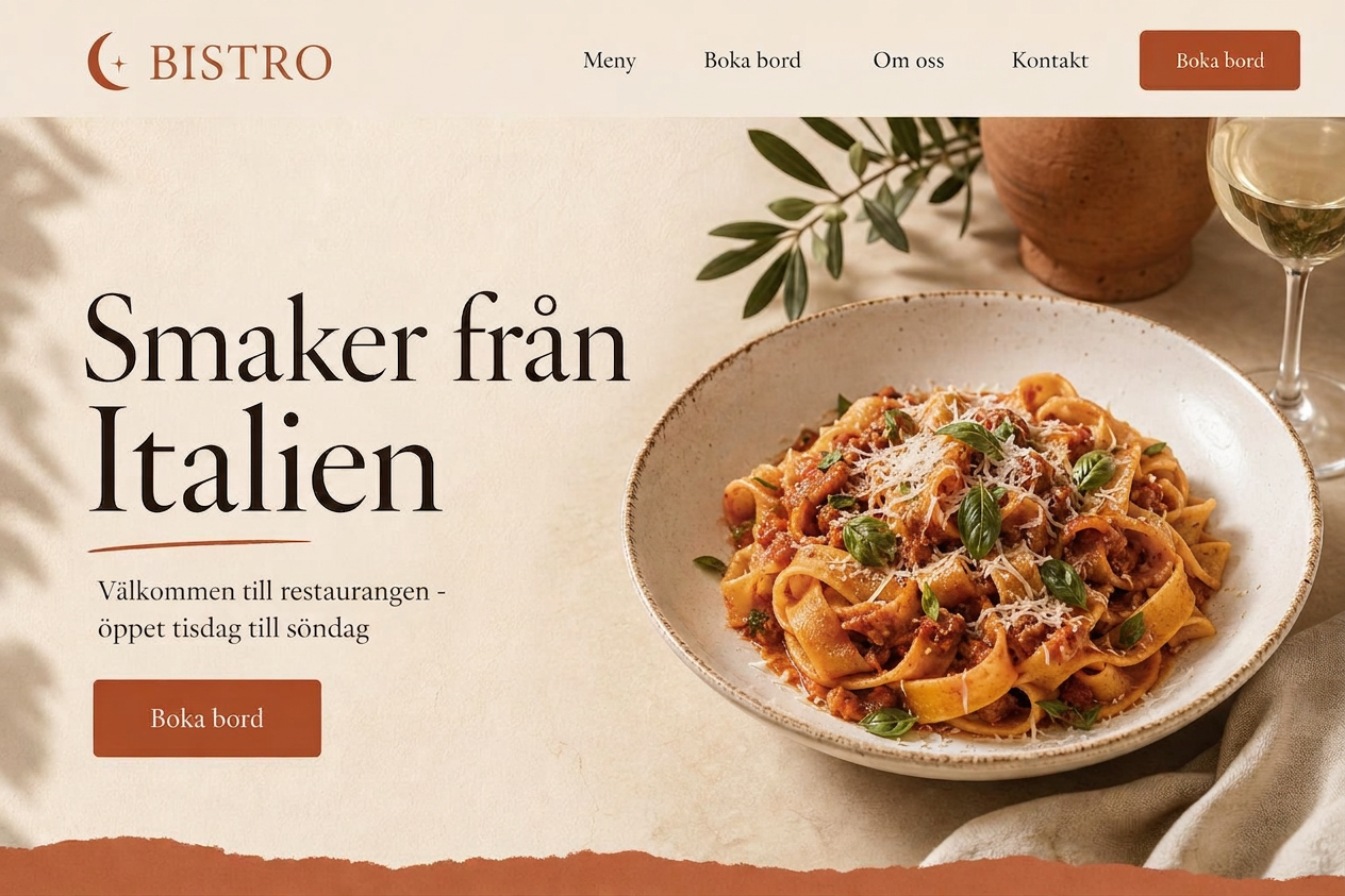 Klassisk Bistro — exempel på Restaurang & Café hemsida